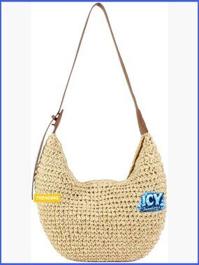 Straw Crescent Crossbody Bag Woven Shoulder Purse Slouchy Boho Tote
